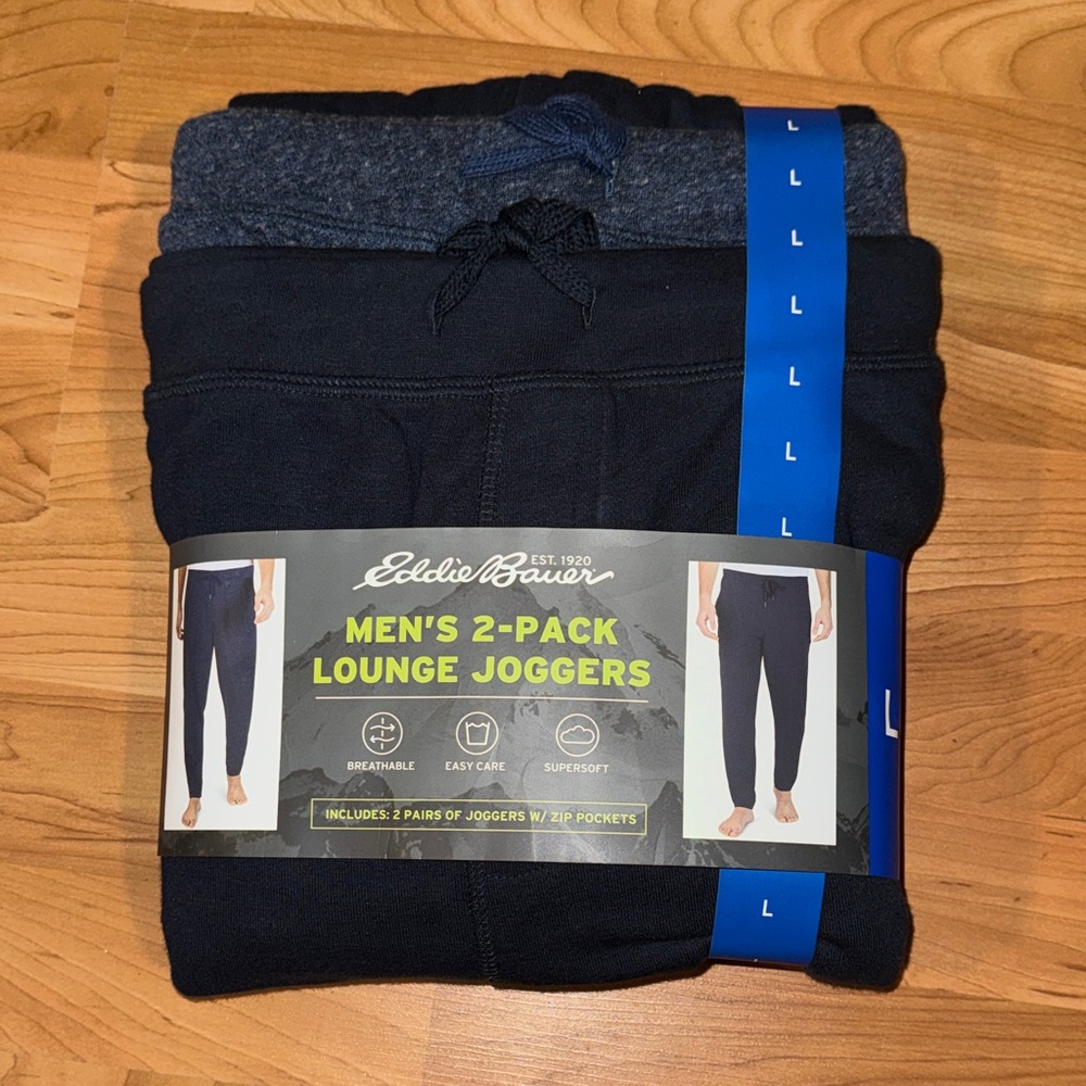 Eddie Bauer Men's Lounge Joggers 2-Pack - Navy and Charcoal